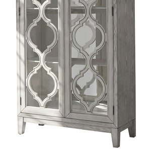 English Elm Leslie Distressed Antique White 2-Door Cabinet with Lattice Doors, Mirrored Interior & 4 Shelves B062P353476