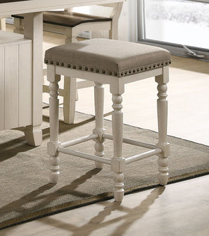 English Elm Tasnim Counter Height Stool Set of 2 in Antique White & Tan Upholstered Seat, Nailhead Trim Accents B2726P285037