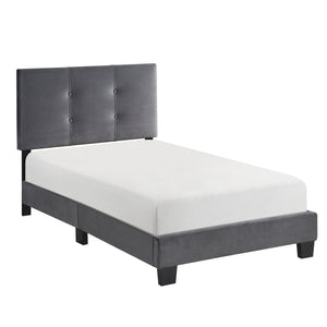English Elm 1pc Twin Platform Bed Velvet Upholstered Button-Tufted Headboard Adjustable Height Low-Profile Solid Wood Frame 42" x 79.5" Dark Gray 44.5 L x 26 W x 5 H B011P203576