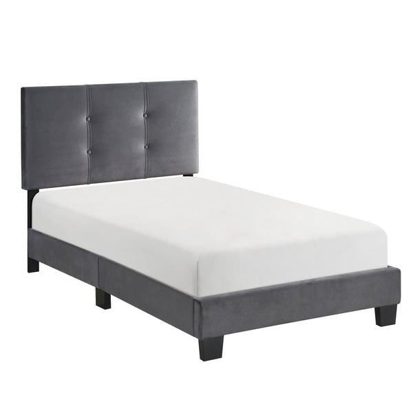 English Elm 1pc Twin Platform Bed Velvet Upholstered Button-Tufted Headboard Adjustable Height Low-Profile Solid Wood Frame 42" x 79.5" Dark Gray 44.5 L x 26 W x 5 H B011P203576