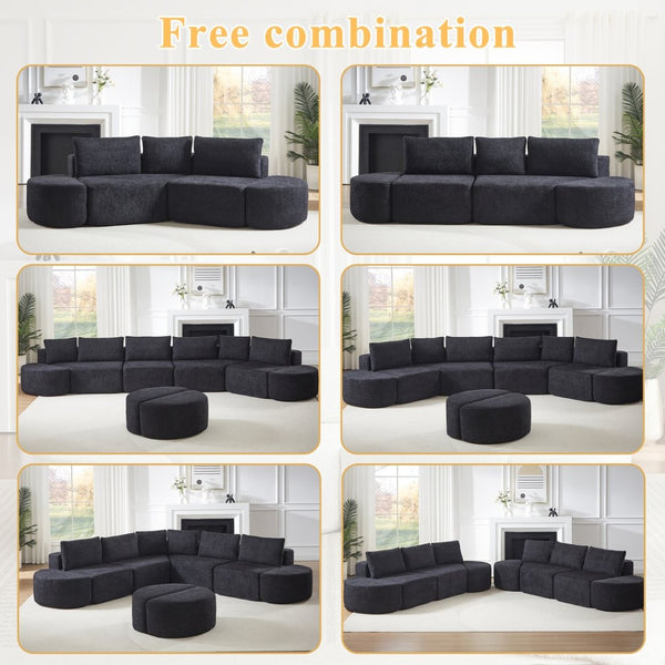 English Elm 106.3-inch Modular Chenille Sectional with Curved Ottomans for Modern Living Rooms W3505P383964