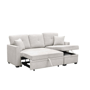 English Elm 76.5" Chenille Tufted Sectional Sleeper Sofa with Reversible Chaise and Hidden Storage B2748S00005