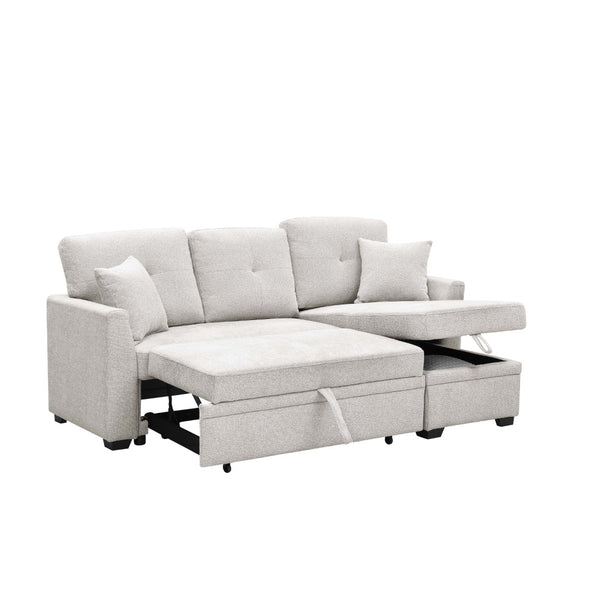 English Elm 76.5" Chenille Tufted Sectional Sleeper Sofa with Reversible Chaise and Hidden Storage B2748S00005