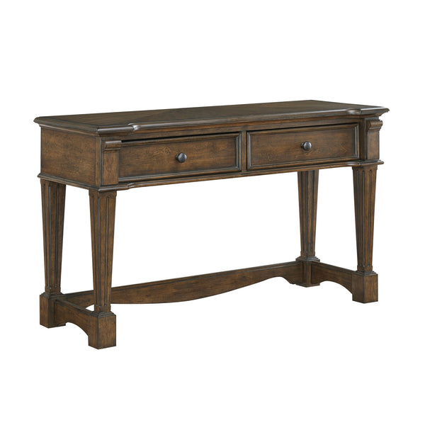 English Elm Classic Chairside Table with Fluted Pilasters, Glass Door, Adjustable Shelf and Built-In Charging Ports Brown 53.5 L x 21.5 W x 14.5 H B011P387122