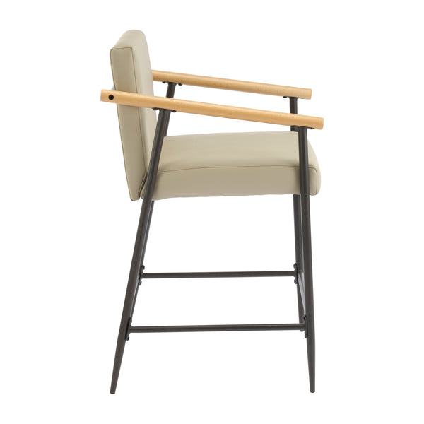 English Elm Christopher Knight Home® - Counter Stool Mid-Century Modern Set of 2 with Metal Frame, Soft Cushions & Solid Wood Armrests Espresso,khaki N771P247153V