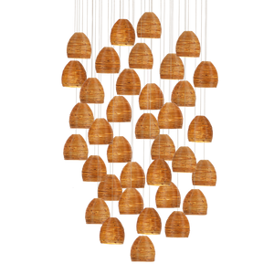 Beehive Rattan Multi-Drop Pendant Light - Modern Elegance with Warm Glow and Silver Canopy Finish