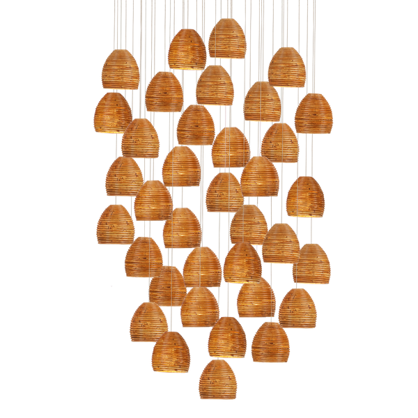 Beehive Rattan Multi-Drop Pendant Light - Modern Elegance with Warm Glow and Silver Canopy Finish