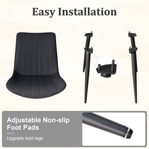 English Elm Black Pu Leather Dining Chairs Set Of 6 - Modern Armless Design For Kitchen, Restaurant & Office Use T3967P383849