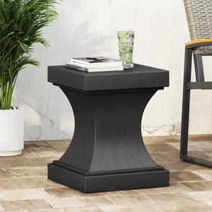 English Elm Christopher Knight Home® - ATHENA modern pedestal side table in lightweight concrete, minimalist outdoor/indoor accent, 17.25"w x 21.5"h Black 67584.00BLK