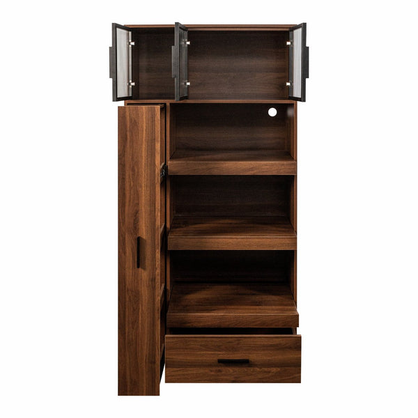English Elm 70.87" Tall Pantry Cabinet with Pull-Out Multi-Tier Shelves, Drawers & Glass Door for Organized Kitchens W331S00198 W331S00198