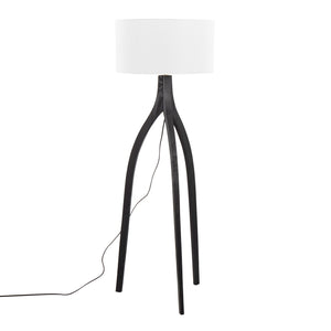 English Elm Wishbone Contemporary Floor Lamp with Linen Shade and Tripod Wood Base for Living Room Ambiance Black B202S01379