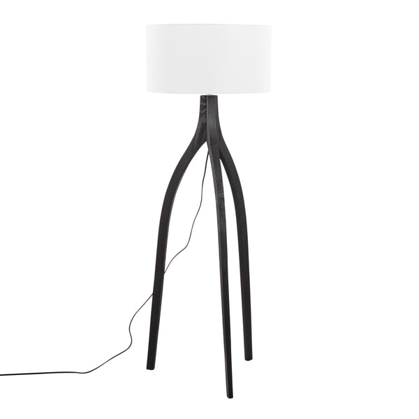 English Elm Wishbone Contemporary Floor Lamp with Linen Shade and Tripod Wood Base for Living Room Ambiance Black B202S01379