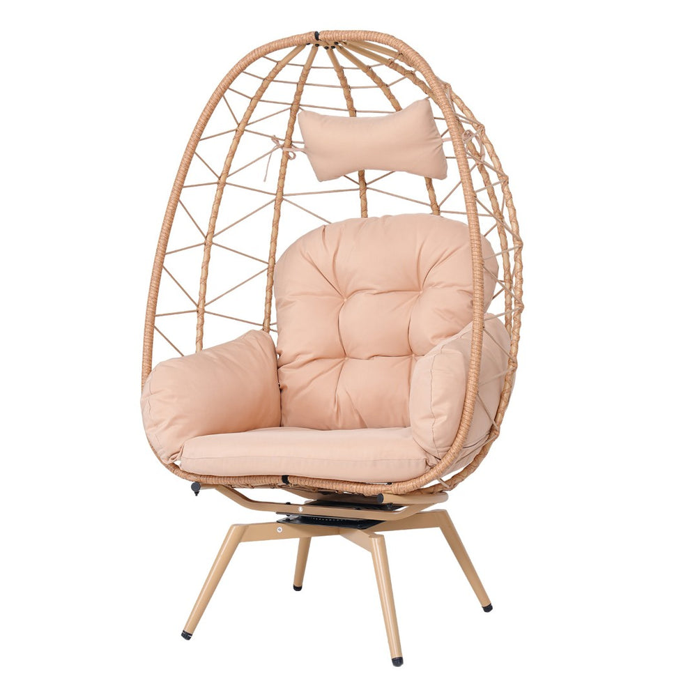 English Elm Oversized Swivel Rattan Egg Chair with Plush Cushions for Patio or Indoor Lounging T5880P501004