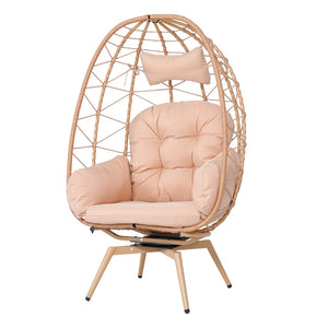 English Elm Oversized Swivel Rattan Egg Chair with Plush Cushions for Patio or Indoor Lounging T5880P501004