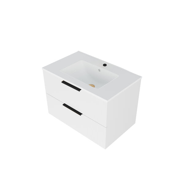 English Elm 30 Inch Bathroom Vanity with Sink — Floor-Standing Stability, Soft-Close Drawers, Ample Storage, Durable Finish Matte White 32.28 L x 22.83 W x 7.87 H W3520S00005