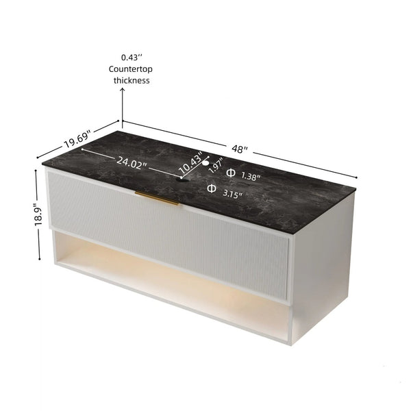 English Elm Malone Floating Bathroom Vanity Cabinet with Sintered Stone Top and Led Shelf W2615P303709