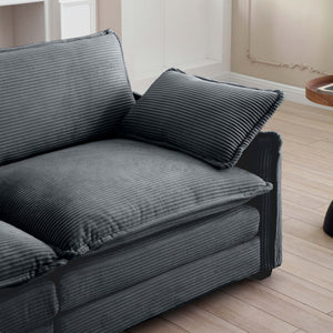 English Elm 3 Piece Comfortable Oversized Sectional Sofa Set – Plush Grey Corduroy With Memory Foam Cushions W714S00747