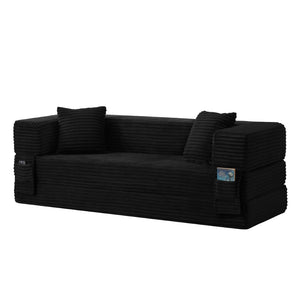 English Elm Modern Cord Fabric Convertible Sofa Sleeper Low Profile Square Frame for Apartments Black W3396P439851