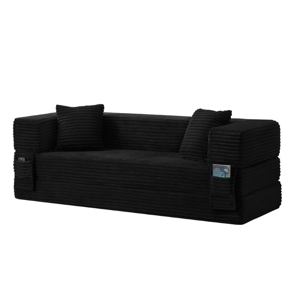 English Elm Modern Cord Fabric Convertible Sofa Sleeper Low Profile Square Frame for Apartments Black W3396P439851