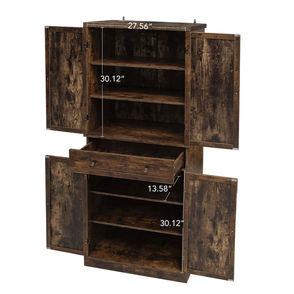 English Elm 4 Door Cabinet with Drawer and 4 Adjustable Shelves, Anti-Tip Safety, Metal Hinges, 44.49x19.1x13.59 inches Premium Storage Cabinet W688P211279