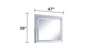 English Elm Sterling Glamour Elegance LED Mirror with Silver Wood Frame, Intricate Design & Ambient Lighting 808857577757