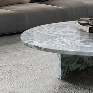 English Elm Blue Gray Marble Coffee Table With Metal Base - Sculptural Design For Modern Living Rooms & Lounges W1696P262769