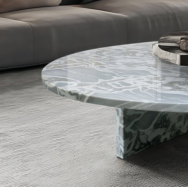 English Elm Blue Gray Marble Coffee Table With Metal Base - Sculptural Design For Modern Living Rooms & Lounges W1696P262769