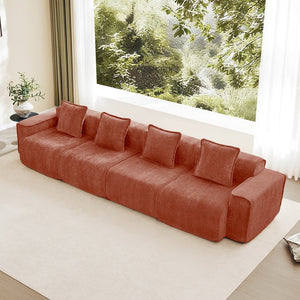 English Elm Streamlined Velvet Modular Sofa Four Seat Deep Cloud Foam French Piping Living Room Red W3041S00361