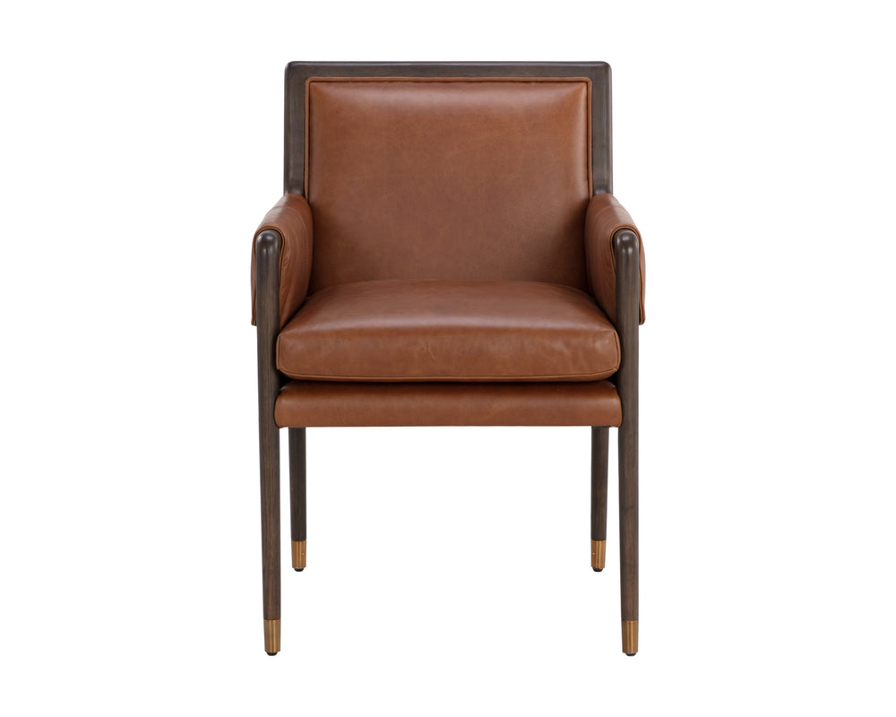 Sunpan Mauti Dining Armchair: Vintage-Inspired Design with Rustic Charm and Handcrafted Leather Elegance Brown / Shalimar Tobacco Leather