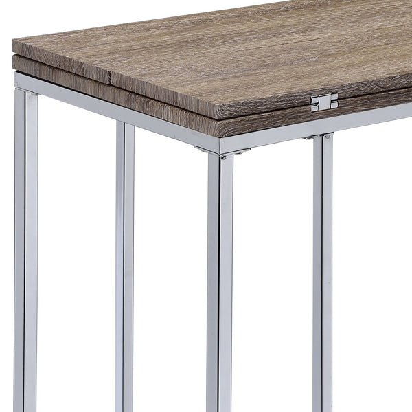 English Elm Danson Driftwood Oak Accent Table with Folding Swivel Extension, Chrome Geometric Base, 24" Versatile B2726P256192