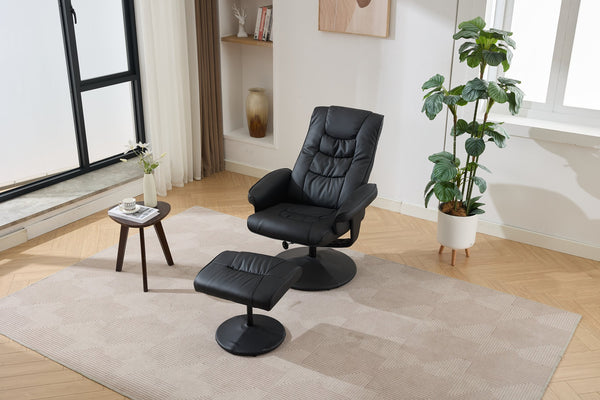 English Elm 015-Recliner Ergonomic Swivel Massage Chair with Ottoman, Heated 5-Point Vibration, 140° PU Recliner Black W2636P262445
