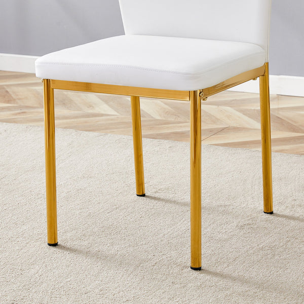 English Elm Luxury White Pu Dining Chair Set Of 4 - Modern High Resilience Seating With Gold Metal Legs & Style W1151P282689