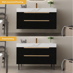 English Elm 35.4" Modern Faux Marble Bathroom Vanity with Undermount Sink, Sintered Stone Top, 4 Drawers, Waterproof Solid Wood W3136S00013