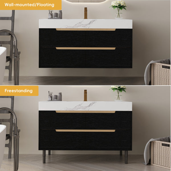 English Elm 35.4" Modern Faux Marble Bathroom Vanity with Undermount Sink, Sintered Stone Top, 4 Drawers, Waterproof Solid Wood W3136S00013