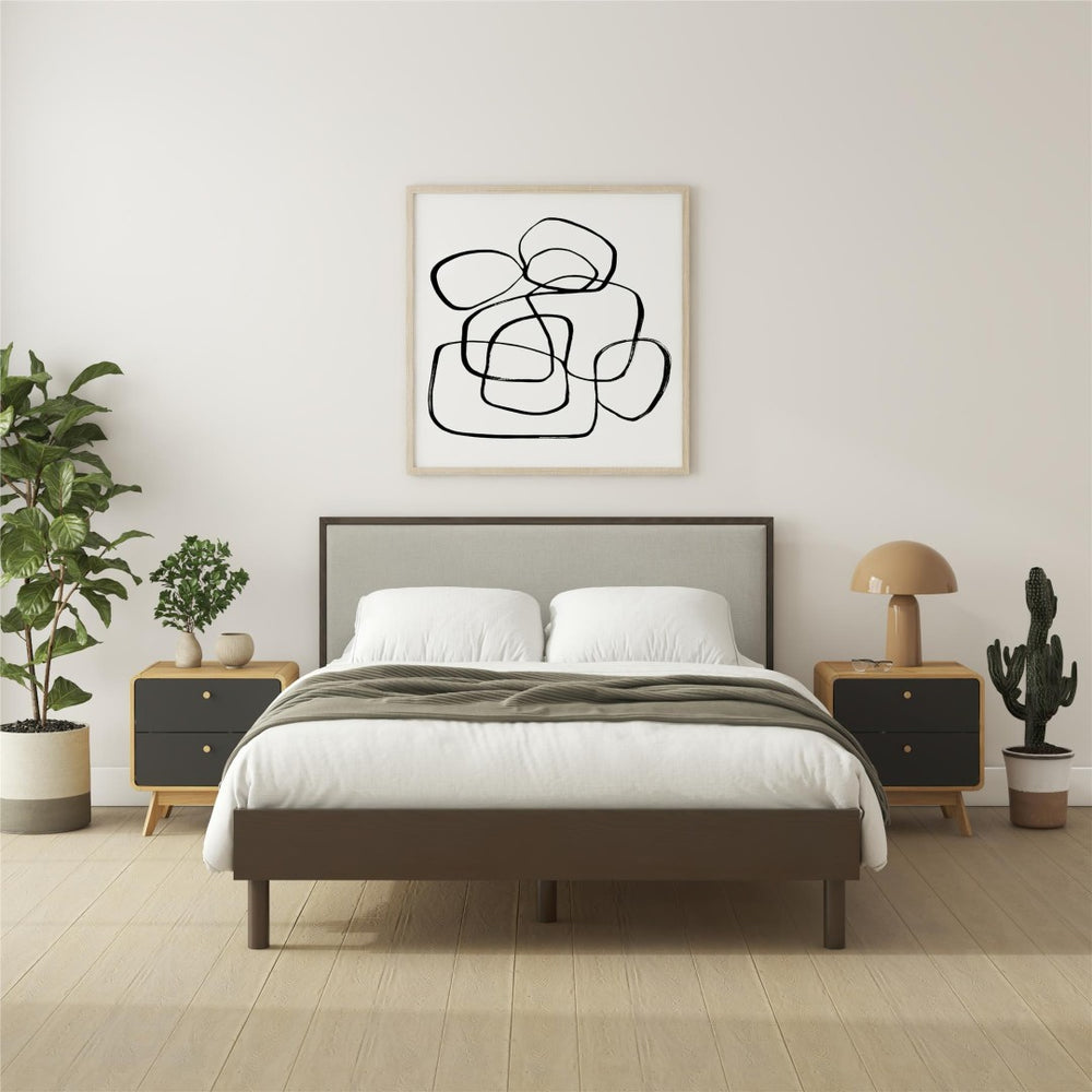 English Elm Upholstered Canvas and Oak Veneer Headboard for Modern Minimalist Bedroom Decor Walnut B2733P436846