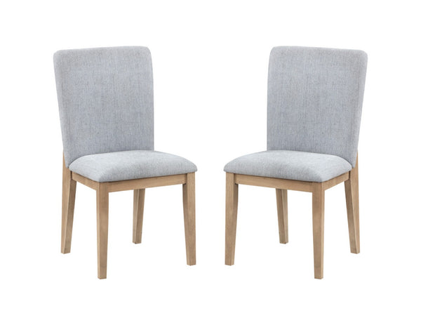 English Elm Cesare Round Pedestal Dining Set Oak Veneer Table with Four Gray Linen Chairs B2749S00302