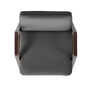 English Elm Stella Sculptural Wood Velvet Armchair in Graphite with Dark Walnut Frame, Luxe Upholstery, Durable Design Gray B365P397778