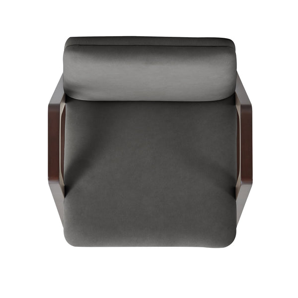 English Elm Stella Sculptural Wood Velvet Armchair in Graphite with Dark Walnut Frame, Luxe Upholstery, Durable Design Gray B365P397778