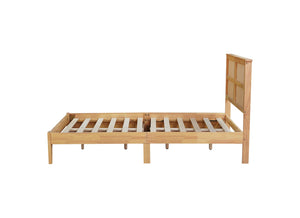 English Elm Full Full Size Bed with Rattan Headboard and Two Underbed Storage Drawers, Rubberwood Slat Support White Oak W504P269606