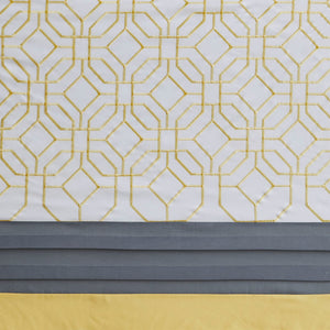JLA Home 510 Design - Embroidered Modern Pintuck Shower Curtain with Microfiber Softness, Lined Privacy & Grey Yellow Accents 5DS70-0096
