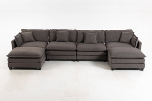 English Elm Modern Chenille Sectional Sofa Modular Sleeper with Ottoman Chaise and Waist Pillows Antique Grey W2530S00021