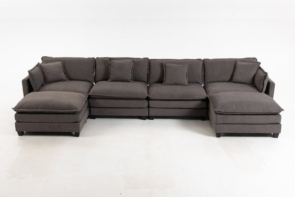 English Elm Modern Chenille Sectional Sofa Modular Sleeper with Ottoman Chaise and Waist Pillows Antique Grey W2530S00021
