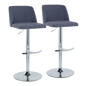 English Elm Toriano Contemporary Barstools Set Of 2 - Adjustable Blue Fabric Swivel Seats With Chrome Base B202S01040-GIGA
