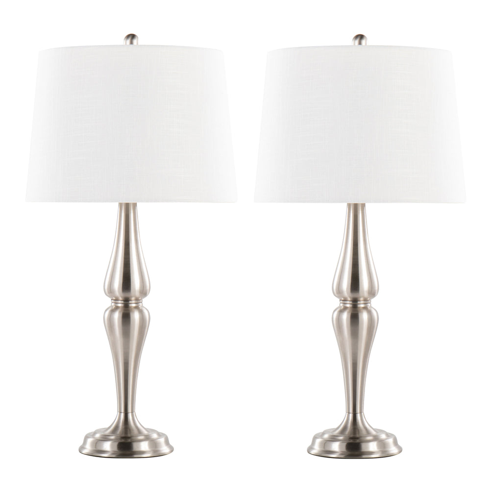 English Elm Sawyer Brushed Nickel Table Lamp Set of 2 with White Linen Shade, 30" Contemporary Hourglass Design B202P224006