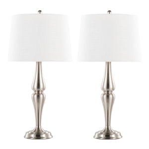 English Elm Sawyer Brushed Nickel Table Lamp Set of 2 with White Linen Shade, 30" Contemporary Hourglass Design B202P224006
