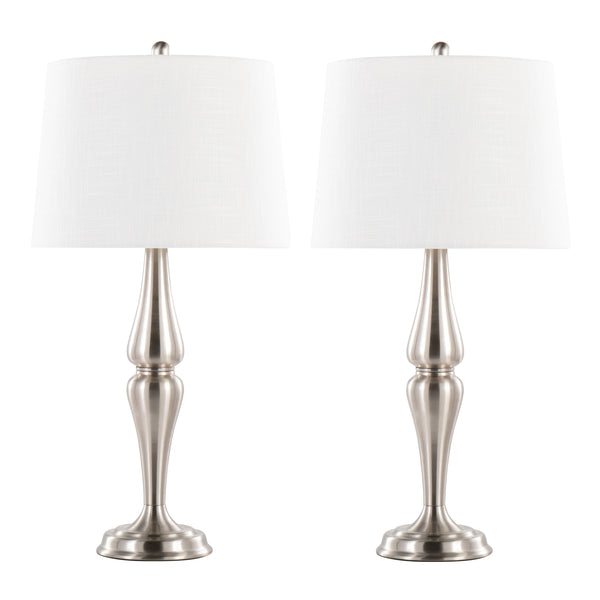English Elm Sawyer Brushed Nickel Table Lamp Set of 2 with White Linen Shade, 30" Contemporary Hourglass Design B202P224006