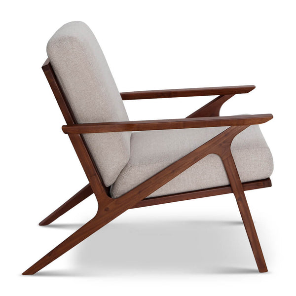 English Elm Midcentury Solid Wood Accent Chair Sand Fabric Upholstered, Walnut Legs, High-Density Foam Comfort B353P346385