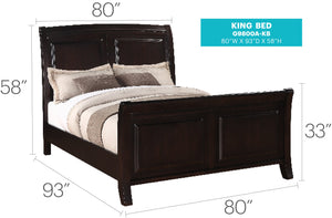 English Elm Transitional King Bed with Durable Particleboard Frame, Elegant Curves and Versatile Finish for Any Bedroom Cappuccino 84 L x 13 W x 5 H B078S00525