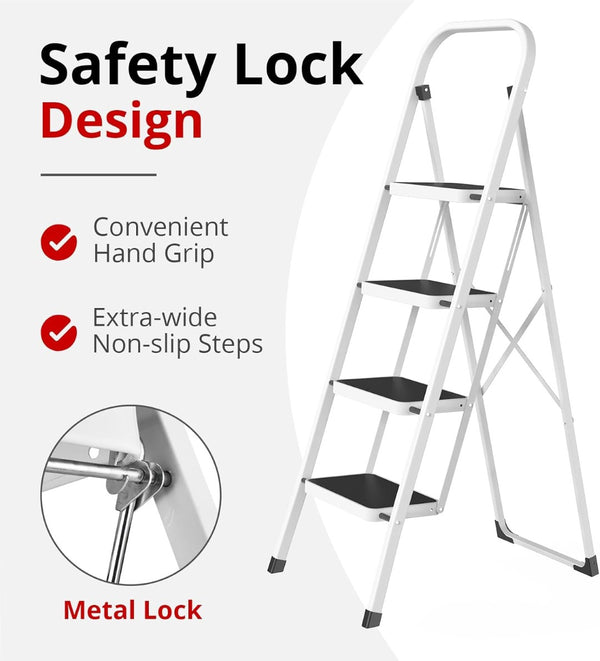 English Elm Ladder Folding Attic Stair Aluminum Alloy Pull Down with Handrail and Wide Steps W2069P490058