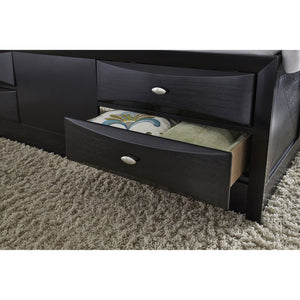 English Elm LUCILLE full bed with built-in bookcase headboard, 6 under-bed storage drawers, slatted base Black 59.02 L x 14.61 W x 33.94 H B201S00264
